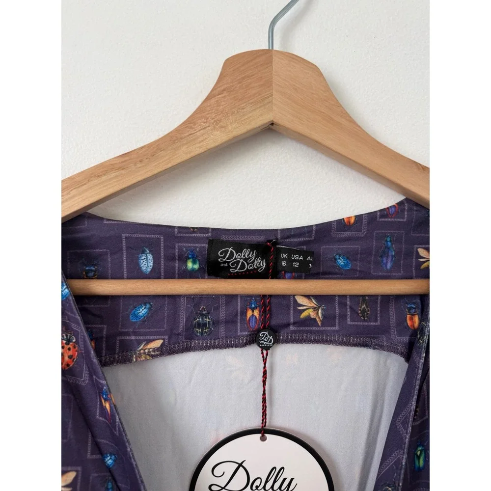 Dolly and Dotty Navy Bug Collection Matilda Wrap Dress – Size USA 12 – NWT - Picture 2 of 4